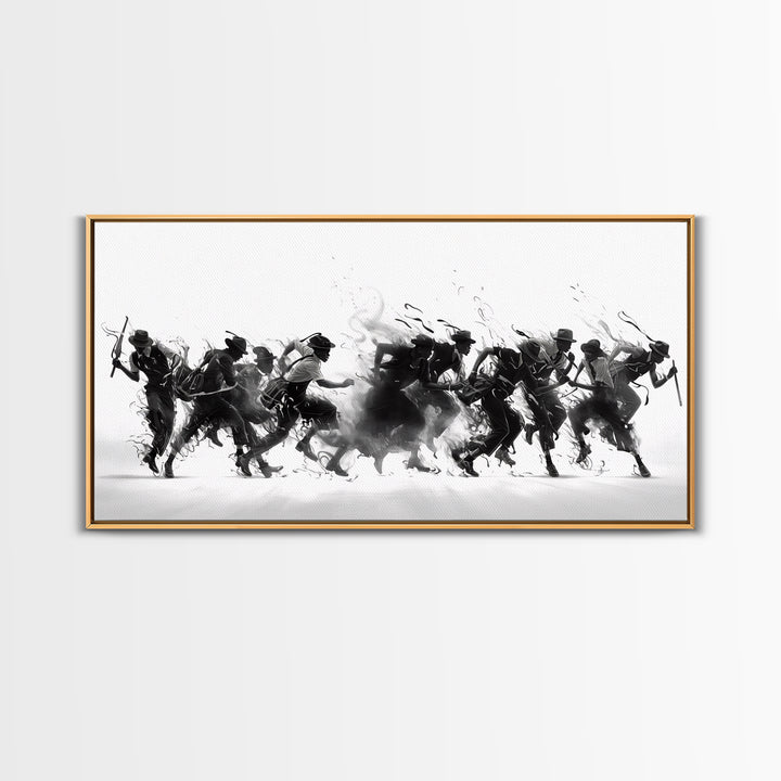 African Warrior Riders In Bold Black Ink Wall Art, Tribal Battle Canvas Print, Black And White Statement Decor Gift For Office