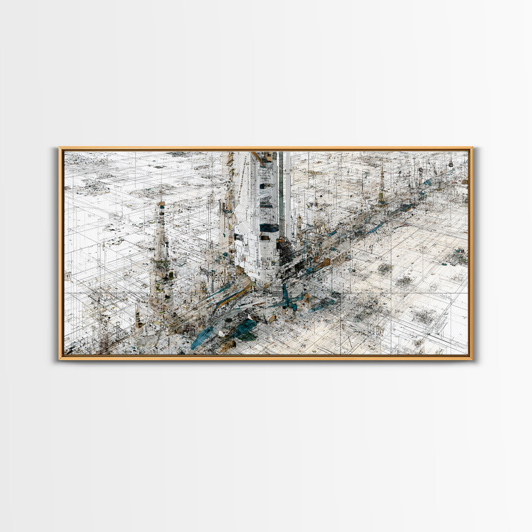 White Abstract City Map Canvas Print, Geometric Architecture Wall Art, Minimalist Modern Office Decor Gift For Home And Living Room
