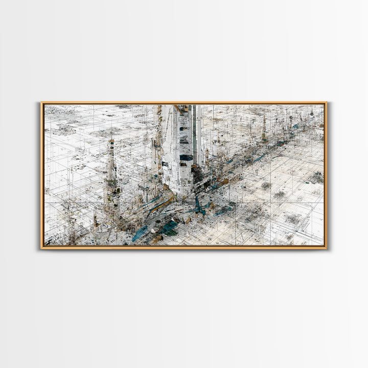 White Abstract City Map Canvas Print, Geometric Architecture Wall Art, Minimalist Modern Office Decor Gift For Home And Living Room