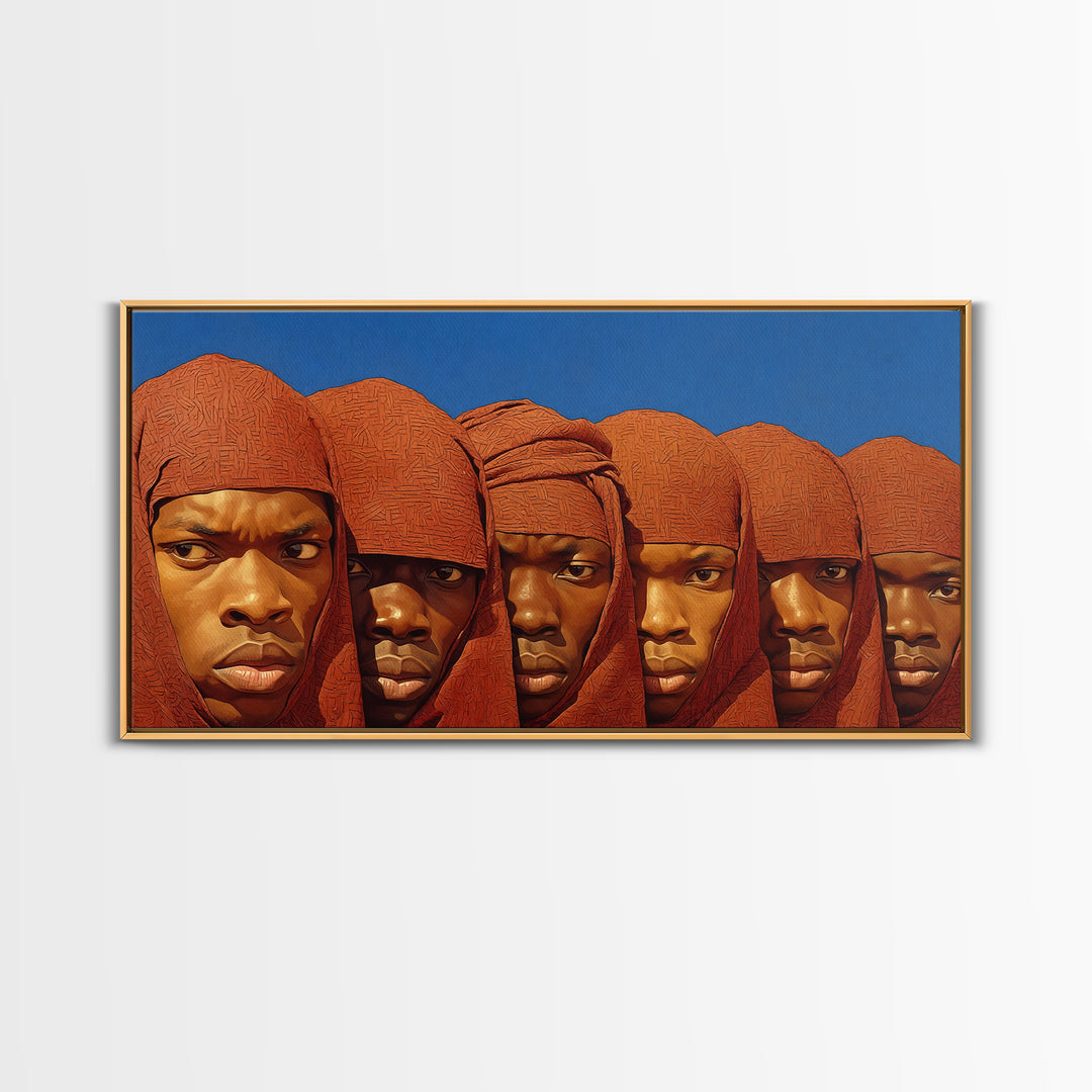 Red Hooded African Warrior Portraits Canvas Print, Black Men Wall Decor, African American Art, Bold Cultural Home Decor Gift