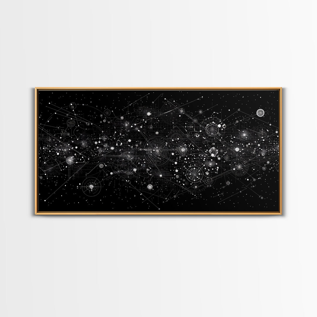 Black Cosmic Circuit Constellation Wall Art, Futuristic Digital Art, Abstract Space Print, Modern Office Decor Canvas Print