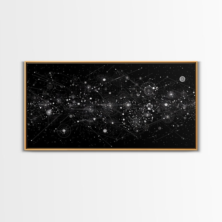 Black Cosmic Circuit Constellation Wall Art, Futuristic Digital Art, Abstract Space Print, Modern Office Decor Canvas Print