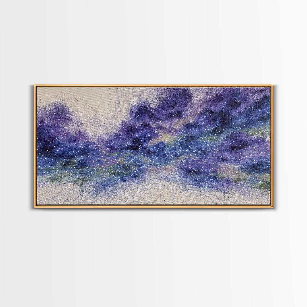 Purple Blue Starry Dreamy Nebula Abstract Wall Art, Cosmic Canvas Print, Modern Bedroom Decor, Spiritual Meditation Gift