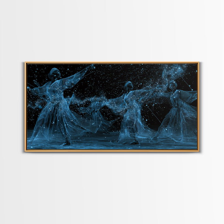 Blue Celestial African Women Dancers Wall Art, Afrocentric Canvas Print, Spiritual Black Girl Decor, Feminine Home Art Gift