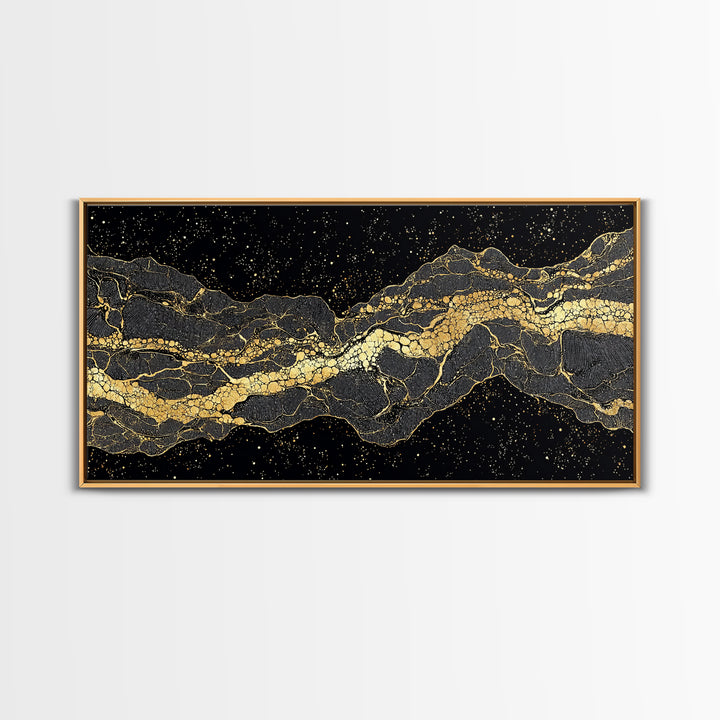 Golden Mountain Vein Abstract Wall Art, Black And Gold African Inspired Canvas Print, Luxury Statement Decor For Home Office