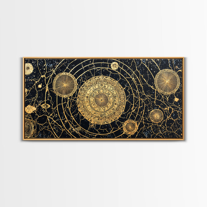 Gold Celestial Mandala Map Wall Art, African Abstract Black And Gold Decor, Luxury Canvas, Spiritual Boho Home Decor, Statement Piece