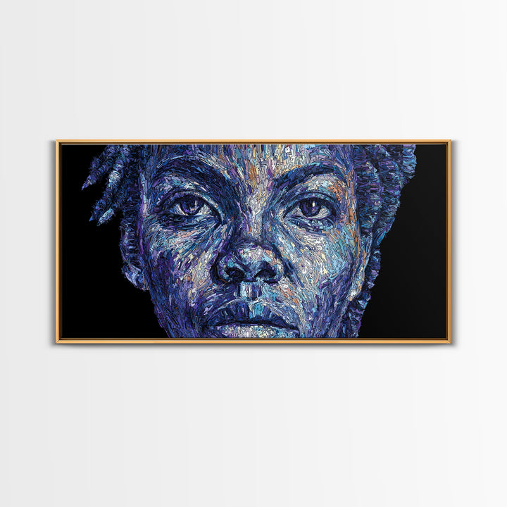 Blue African Woman Portrait Wall Art, Expressive Melanin Painting, Contemporary Black Female Art, Bold Canvas Decor Gift