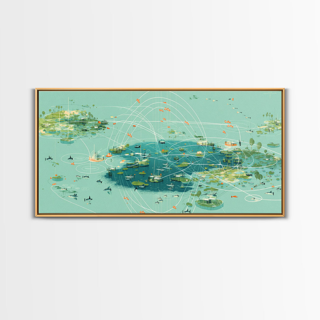 Turquoise Abstract African Wetland Islands Wall Art, Modern Canvas Art, Teal Coastal Map, Digital Art Africa, Unique Decor