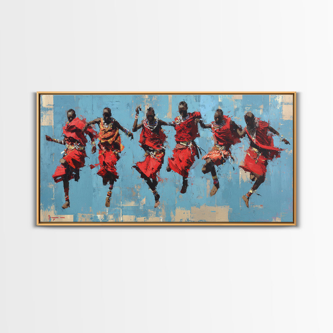 Red Maasai Jumping Dancers Canvas Print, African Wall Art, African Warrior Art, Cultural Home Decor, Safari Decor Gift Art
