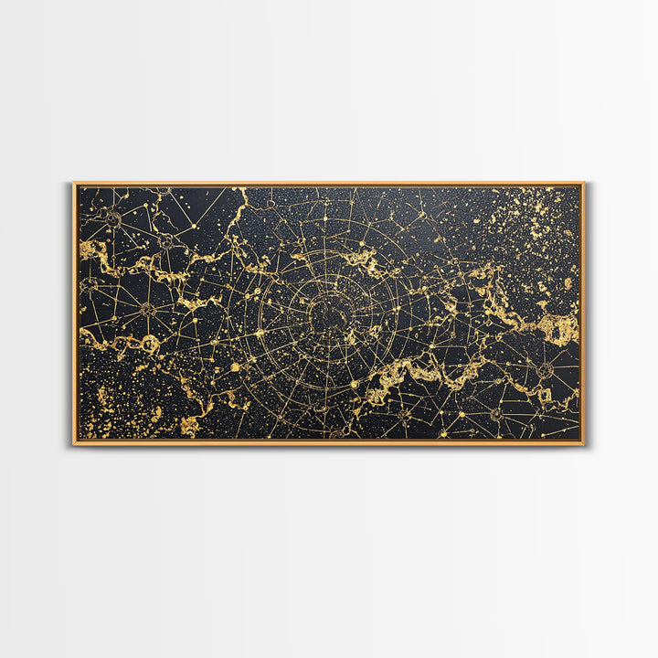 Gold Constellation Spiral Abstract Wall Art, African Abstract, Black And Gold Art, Modern Wall Decor, Luxury Canvas Print