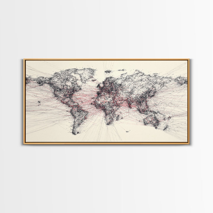 Dotted World Map In Black And Red, African Inspired Wall Art, Abstract Global Network Print, Modern Office Home Decor Gift