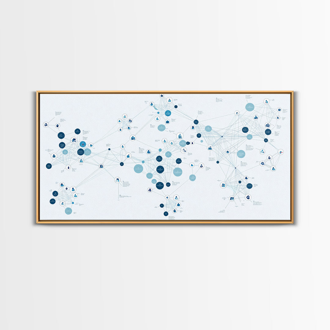 Blue Global Data Network Map Canvas Print, Abstract Wall Art, Modern Office Decor, Minimalist Technology Home Decor Gift