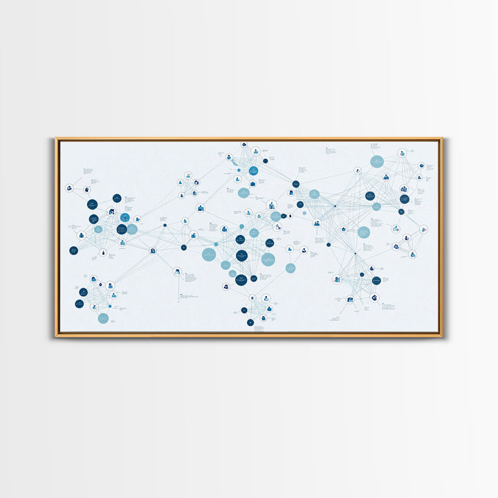Blue Global Data Network Map Canvas Print, Abstract Wall Art, Modern Office Decor, Minimalist Technology Home Decor Gift