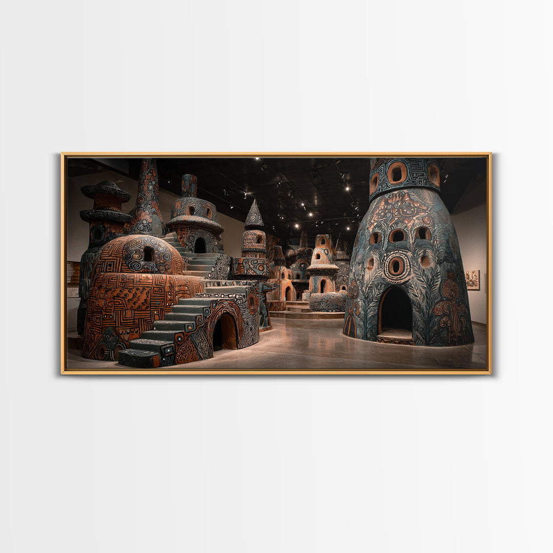 Monumental African Ceramic Sculpture Gallery, Framed Canvas Print, African Art Sculpture, Tribal Decor Statement Piece Gift