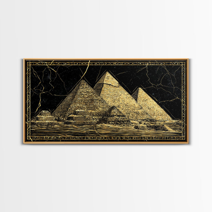 Black Gold Egyptian Pyramids Wall Art, Ancient African Art Print, Luxury Canvas Print, Mystical Statement Home Office Decor Gift