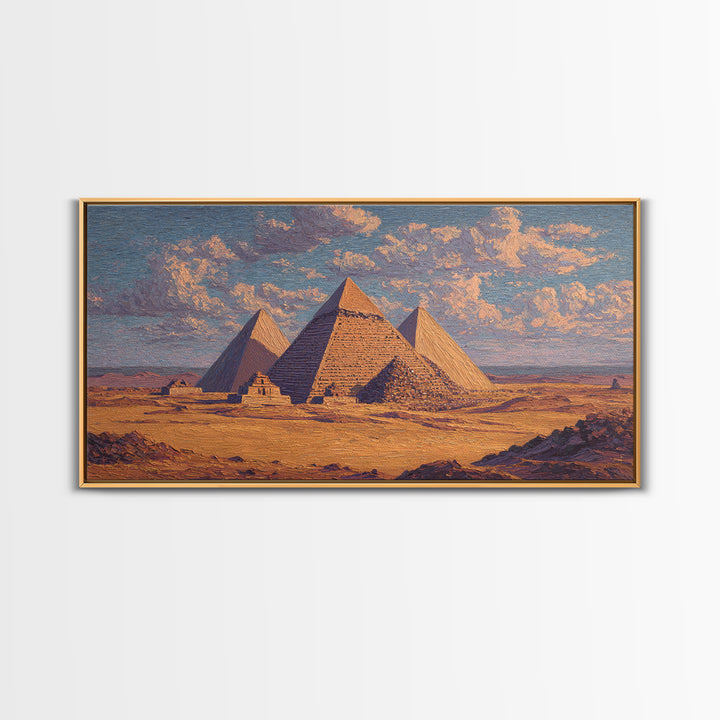 Sunlit Giza Pyramids Desert Wall Art, Egyptian Landscape Canvas Print, Ancient African Art, Warm Earth Tone Decor For Living Room