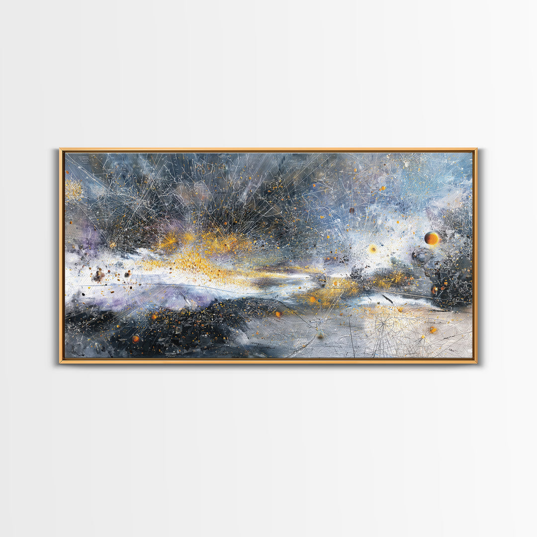 Abstract Cosmic Galaxy Wall Art, Blue Gold Modern Canvas Print, Contemporary Abstract Art, Luxury Office Decor Housewarming Gift
