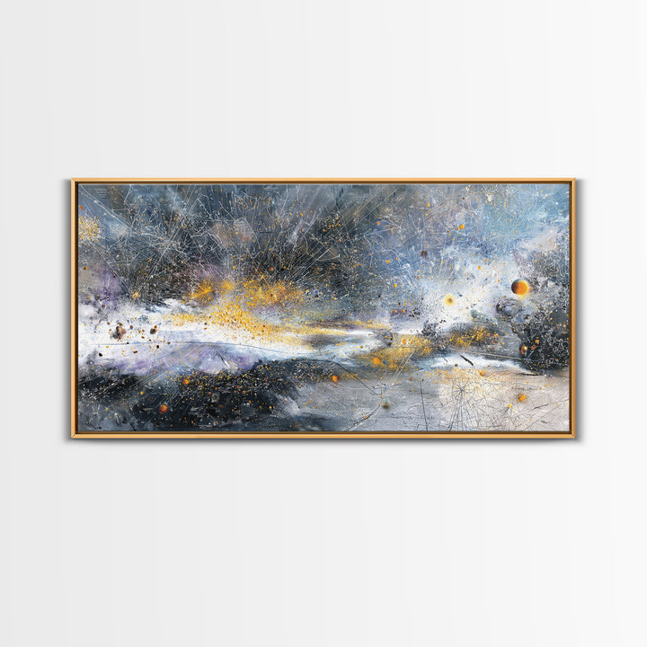 Abstract Cosmic Galaxy Wall Art, Blue Gold Modern Canvas Print, Contemporary Abstract Art, Luxury Office Decor Housewarming Gift