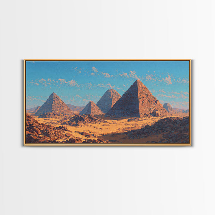 Blue Sky Giza Pyramids Wall Art, Egyptian Desert Landscape Canvas Print, Ancient African Art, Warm Cultural Decor Gift For Her