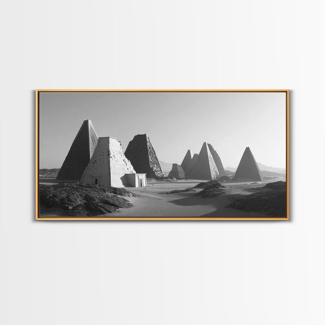 Black And White Nubian Pyramids Desert Canvas Print, African Egyptian Art, Ancient African Art, Minimalist Wall Art Decor
