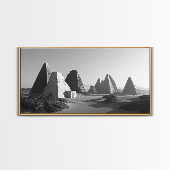 Black And White Nubian Pyramids Desert Canvas Print, African Egyptian Art, Ancient African Art, Minimalist Wall Art Decor