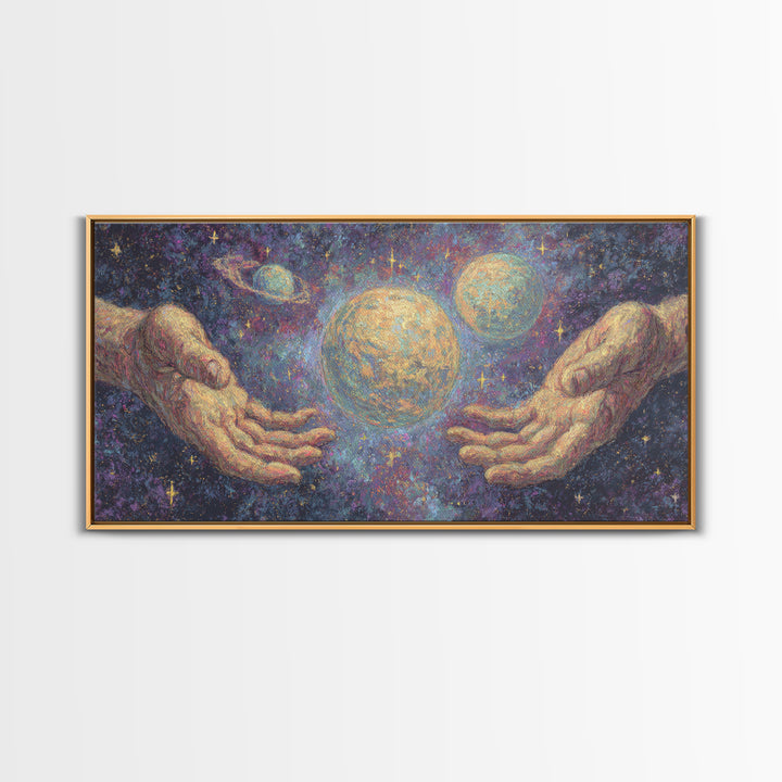 Mystical Hands Holding Planets Cosmic Wall Art, Spiritual Wall Art, Abstract Art, Dreamy Wall Art, Unique Canvas Print Home Decor