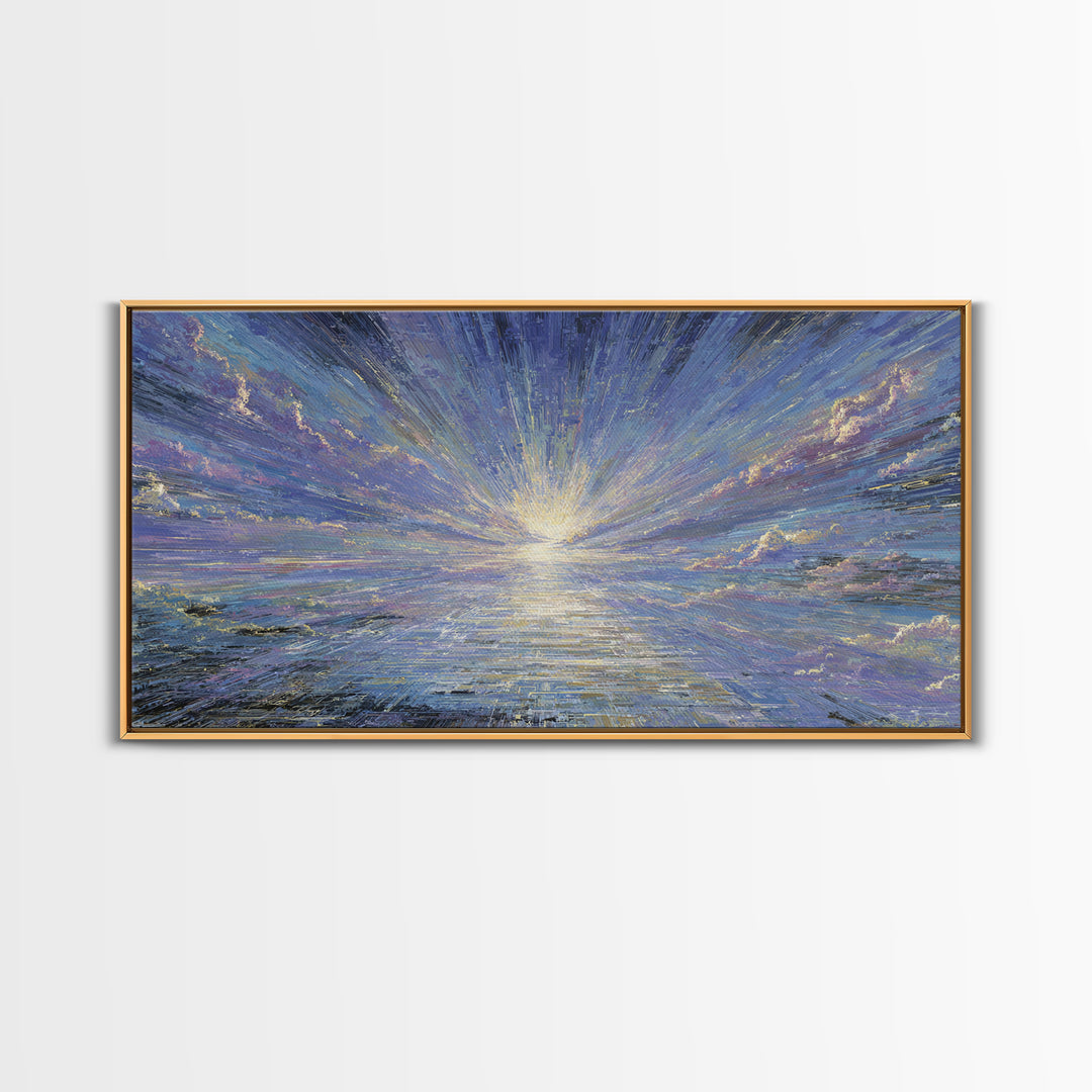 Radiant Sunrise Over Shimmering Ocean Wall Art, Blue Wall Art, Nature Scene Art, Modern Canvas Art, Living Room Decor Gift