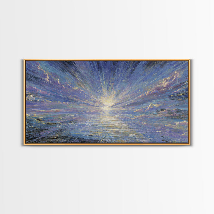 Radiant Sunrise Over Shimmering Ocean Wall Art, Blue Wall Art, Nature Scene Art, Modern Canvas Art, Living Room Decor Gift