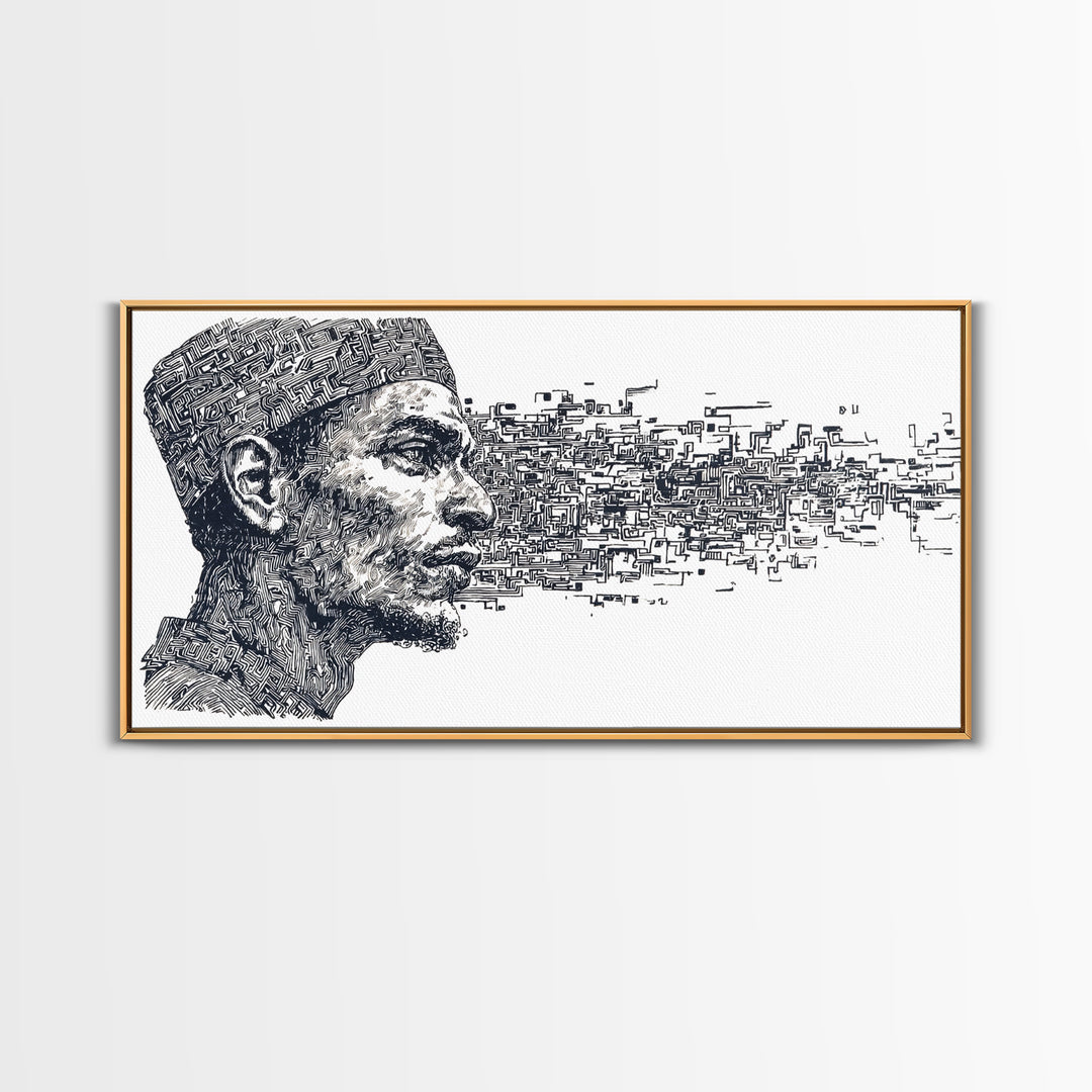 African Man Digital Profile Canvas Print, Abstract Black Portrait Wall Art, Modern Afrocentric Decor, Unique Office Artwork
