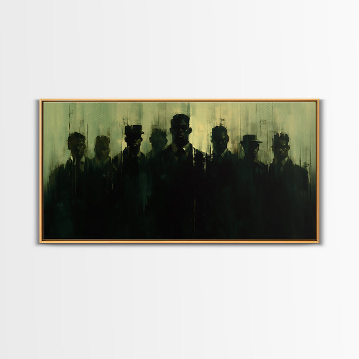 Green Shadow Men In Hats Canvas Print, Moody Black Wall Art, African American Portrait, Minimalist Office Decor Gift For Him