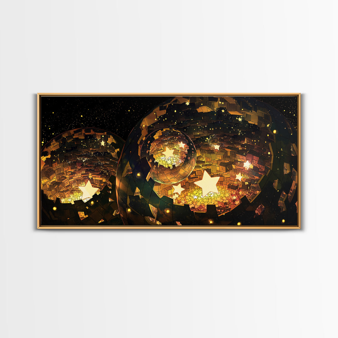 Golden Star Lantern Domes At Night Wall Art, Afrofuturism Decor, Modern African Inspired Canvas, Boho Home Decor Gift For Her