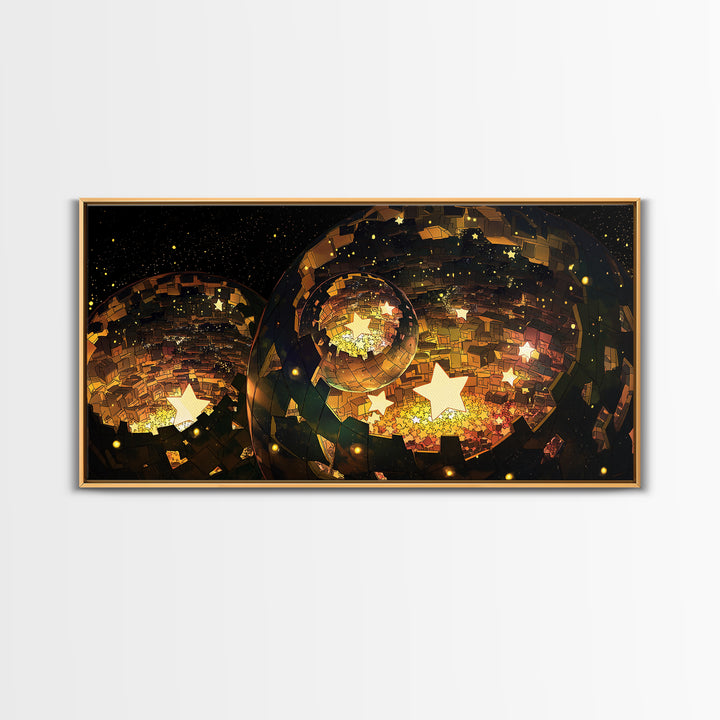 Golden Star Lantern Domes At Night Wall Art, Afrofuturism Decor, Modern African Inspired Canvas, Boho Home Decor Gift For Her