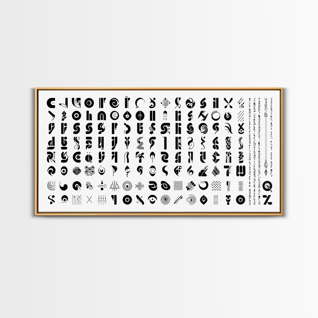 Black Abstract Symbol Alphabet On White Wall Art, African Patterns, Geometric Wall Art, Minimalist Canvas Print Decor Gift