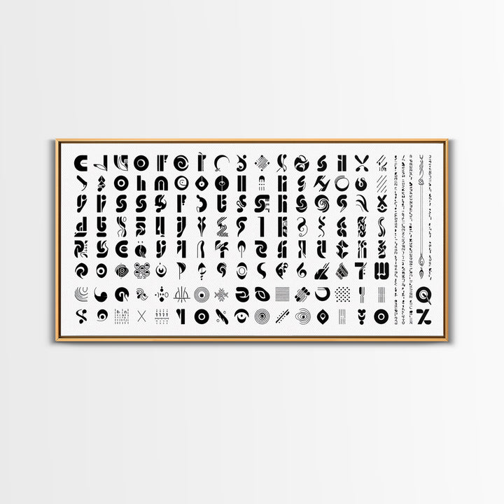 Black Abstract Symbol Alphabet On White Wall Art, African Patterns, Geometric Wall Art, Minimalist Canvas Print Decor Gift