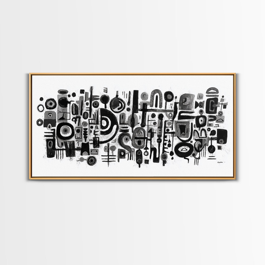 Black And White Tribal Shapes Canvas Print, Abstract African Art, Geometric Wall Decor, Modern Afrocentric Artwork For Home