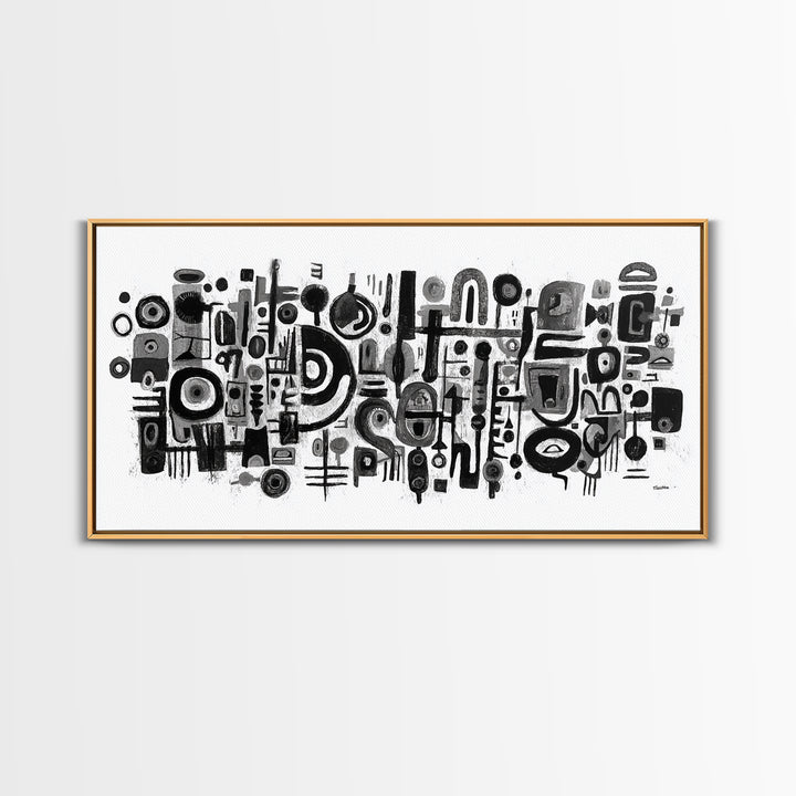 Black And White Tribal Shapes Canvas Print, Abstract African Art, Geometric Wall Decor, Modern Afrocentric Artwork For Home