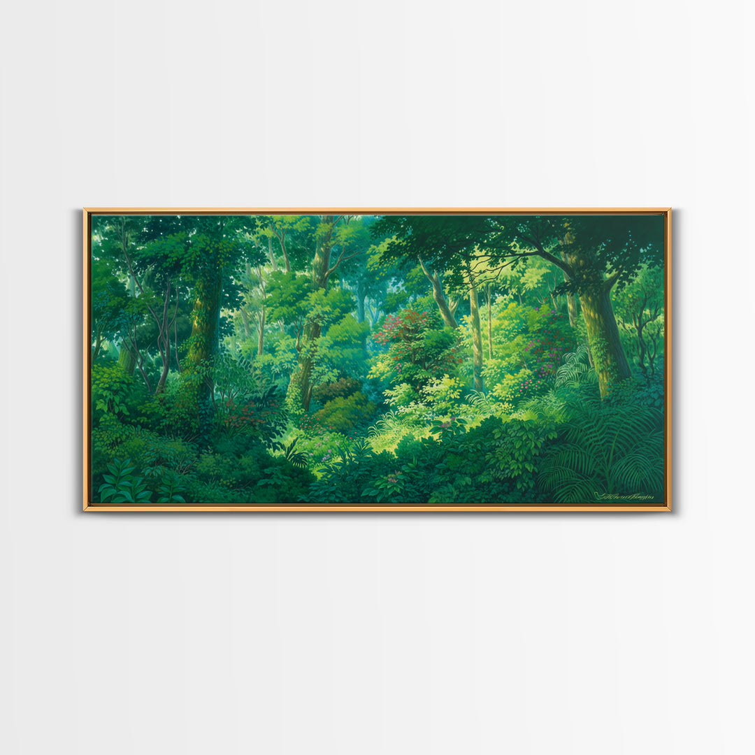 Sunlit Tropical Rainforest Wall Art, Lush Green Jungle African Safari Print, Nature Scene Canvas, Calm Bedroom Decor Gift