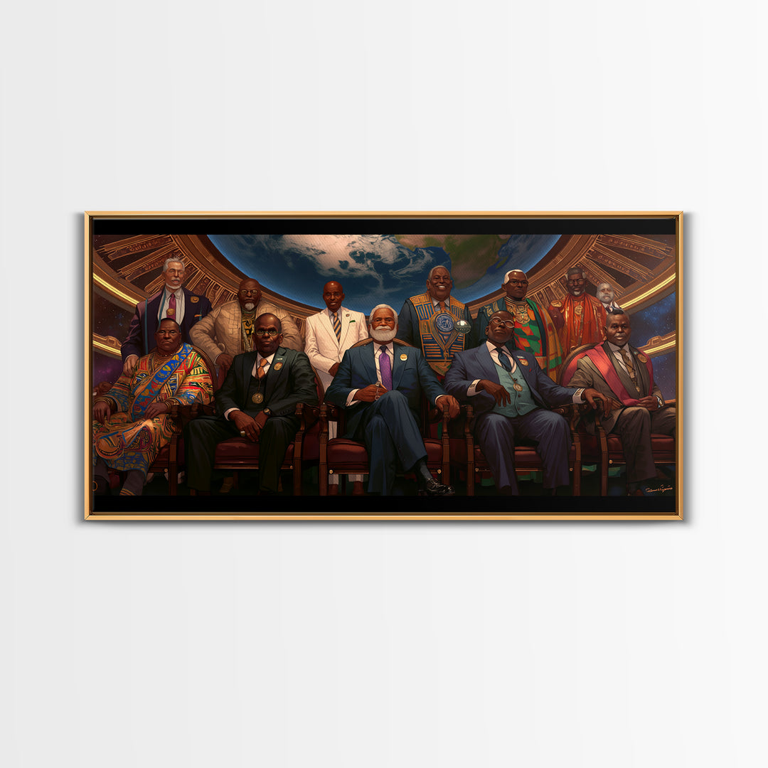 African Dignitaries Beneath Earth Canvas Print, Pan African Wall Art, Black History Decor For Executive Office Wall Decor