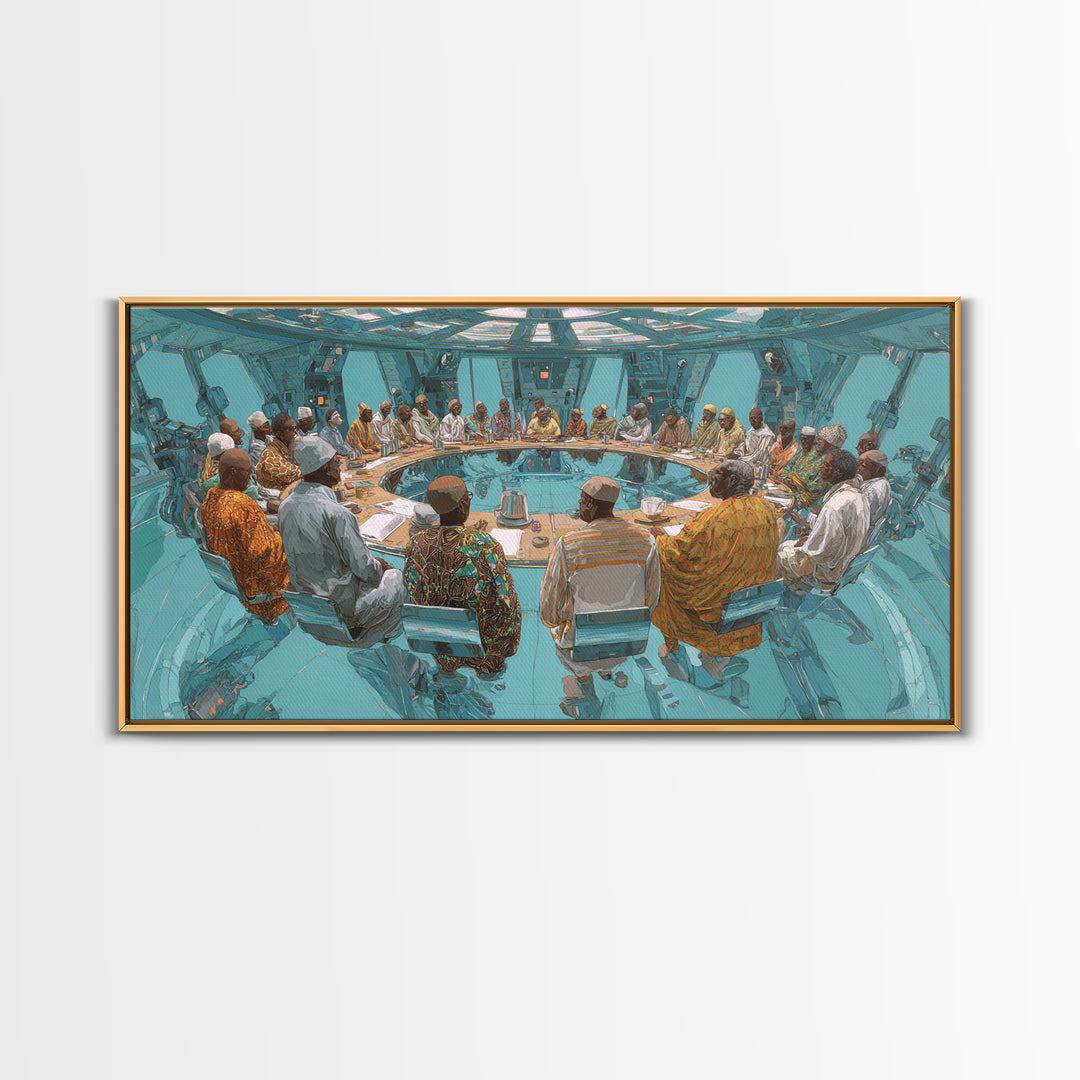 Futuristic Roundtable Leaders Canvas Print, African Wall Art, Modern African Art, Afrocentric Wall Art, Office Decor Gift