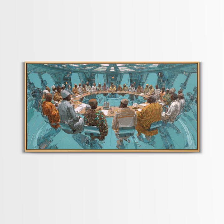 Futuristic Roundtable Leaders Canvas Print, African Wall Art, Modern African Art, Afrocentric Wall Art, Office Decor Gift
