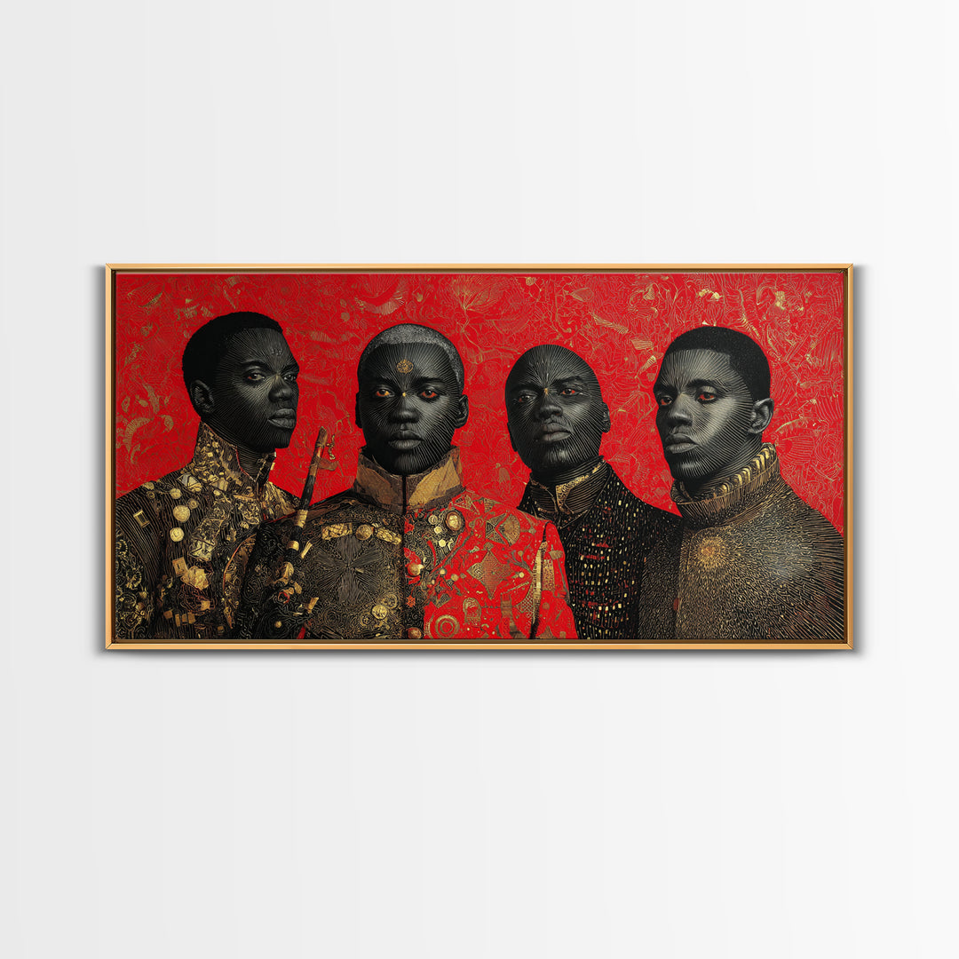 Four Regal African Warrior Portraits Canvas Print, Black Art, African Warrior Art, Tribal Art Decor, Bold Wall Decor Gift