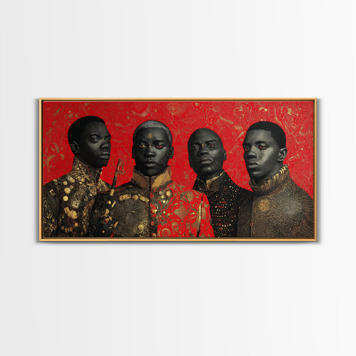 Four Regal African Warrior Portraits Canvas Print, Black Art, African Warrior Art, Tribal Art Decor, Bold Wall Decor Gift