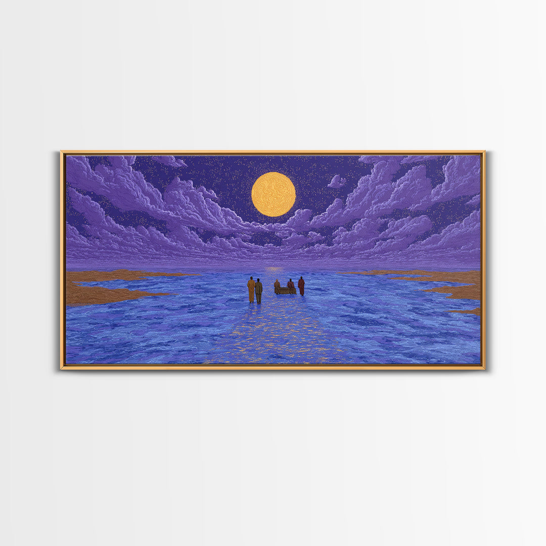Purple Moonlit Ocean Journey Wall Art, African Inspired Art, Dreamy Wall Art, Spiritual Wall Decor, Mystical Wall Art Gift