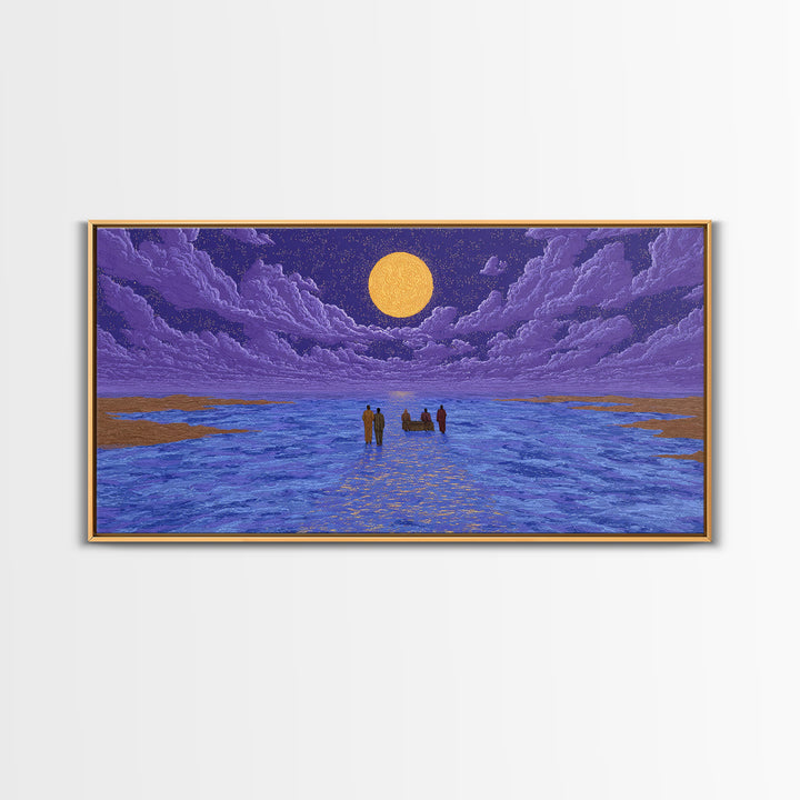 Purple Moonlit Ocean Journey Wall Art, African Inspired Art, Dreamy Wall Art, Spiritual Wall Decor, Mystical Wall Art Gift