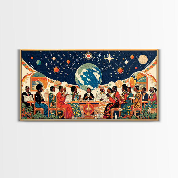 Afrocentric Women Planning Under Stars Wall Art, African Women Art, Black Girl Magic, Ankara Wall Art, Feminine Home Decor