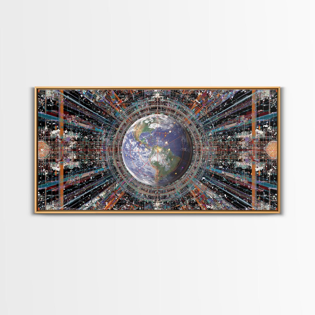 Afrofuturist Earth Data Portal Canvas Print, Digital Art Africa, Modern African Art, Futuristic Office Wall Decor For Tech Lovers