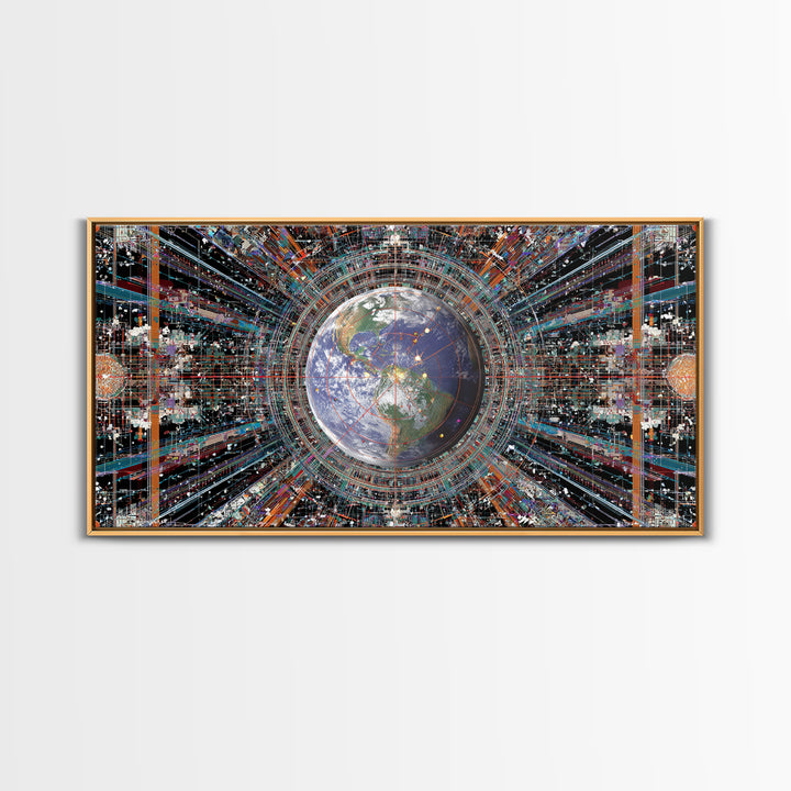 Afrofuturist Earth Data Portal Canvas Print, Digital Art Africa, Modern African Art, Futuristic Office Wall Decor For Tech Lovers