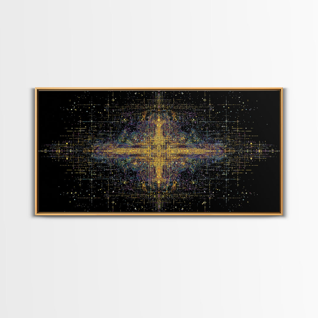Radiant Gold Starburst Energy On Black Canvas Print, Abstract African Art, Spiritual Wall Art, Luxury Modern Decor For Office