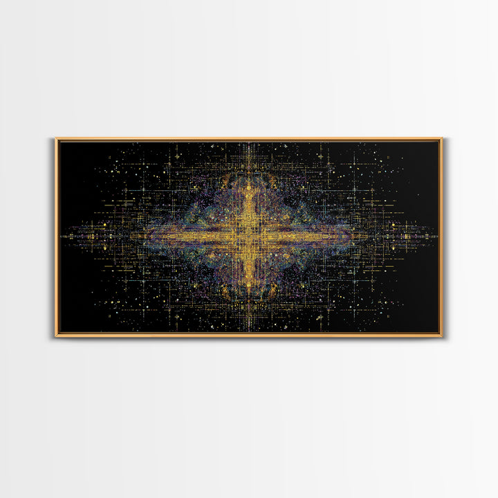Radiant Gold Starburst Energy On Black Canvas Print, Abstract African Art, Spiritual Wall Art, Luxury Modern Decor For Office