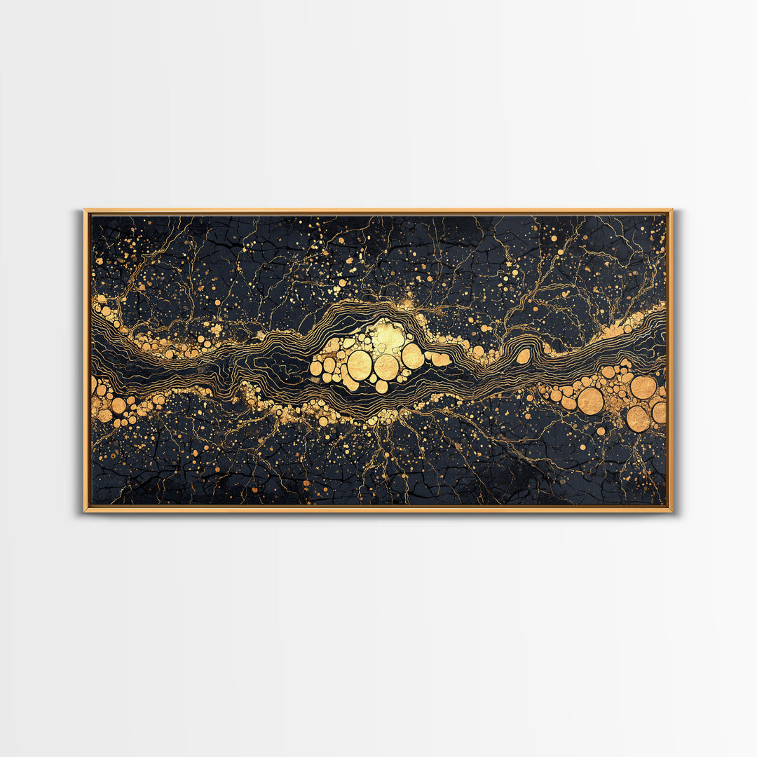 Black Gold Molten River Abstract Wall Art, Luxury Canvas Print, Earth Tone Modern Decor For Living Room And Office Decor Gift